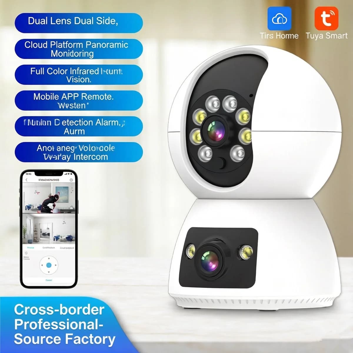 Telecamera IP Dome PTZ Wireless a Colori con Doppia Lente 4MP, Rilevamento Umanoide AI, Monitoraggio Bambini e Sicurezza Domestica, Compatibile con App Tuya/Eseecloud