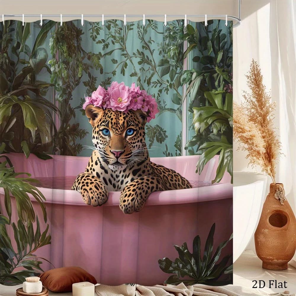 Waterproof Jungle Leopard Shower Curtain Tropical Rainforest Print Bath Curtain for Bathroom Home Decor Safari Animal Print Curt
