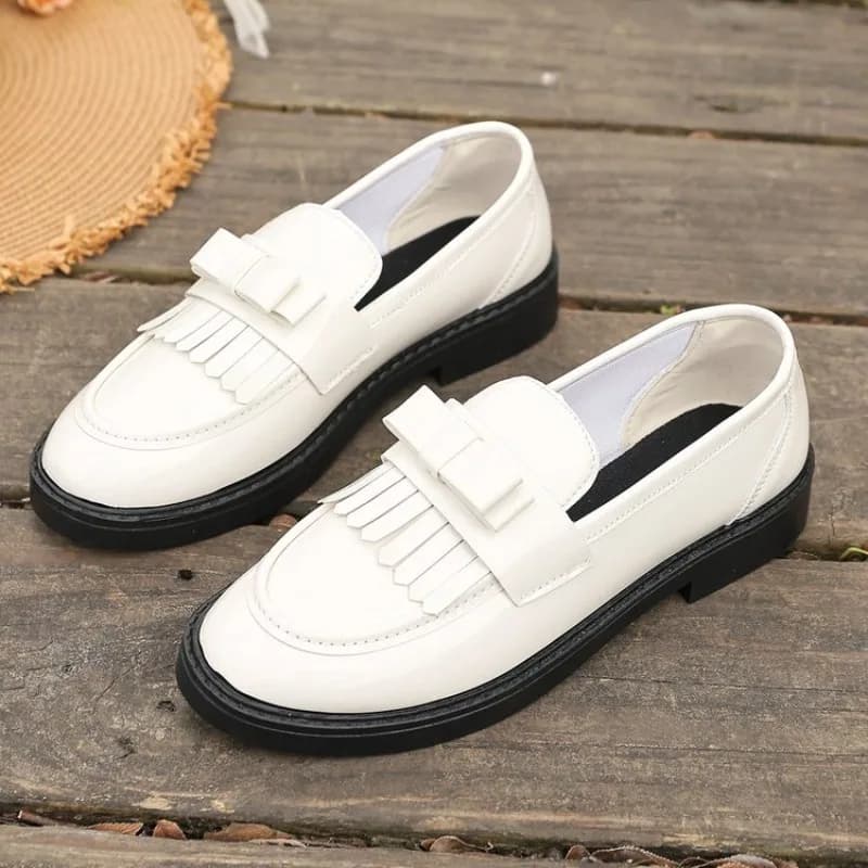 leather moccasins with women's penny tassels Low heel briefs on leather shoes British style casual comfort