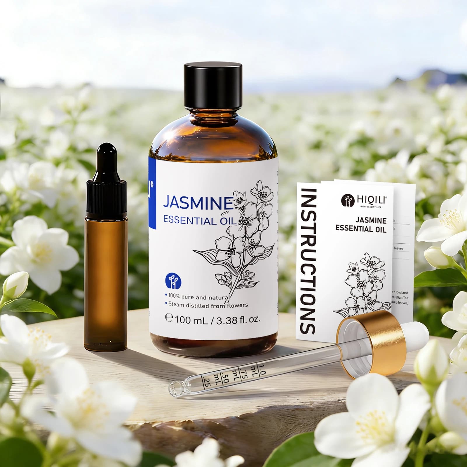 HIQILI 10/30/100/500ml Jasmine Essential Oil, Vehicle Mounted Perfume, Humidifier/Diffuser, 100% Natural Jasmine Essential Oil