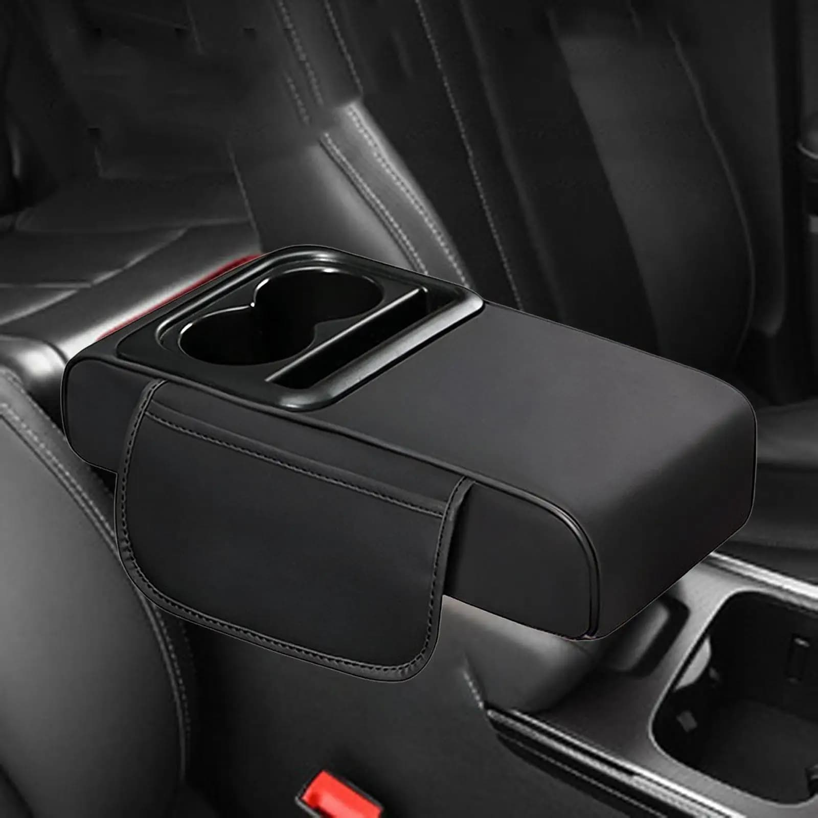 Cuscino per Bracciolo Auto con Porta Telefono, Facile da Installare, Ergonomico, Professionale in Pelle PU, Copertura Multifunzionale per Bracciolo Auto