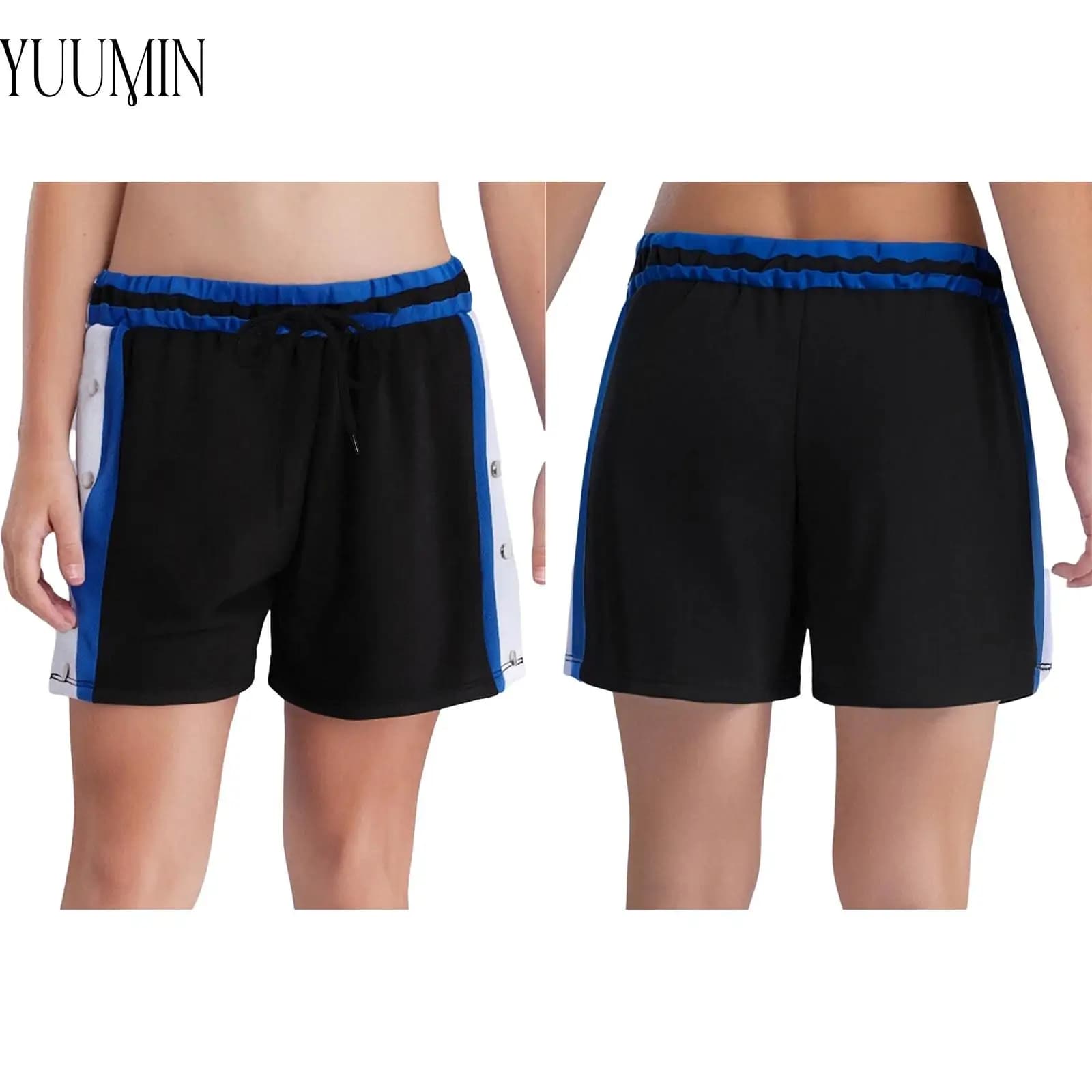 Nuovi pantaloncini da basket per bambini strappati con coulisse, cintura elastica, bottoni automatici, pantaloncini sportivi da allenamento con colori a contrasto con spacco laterale