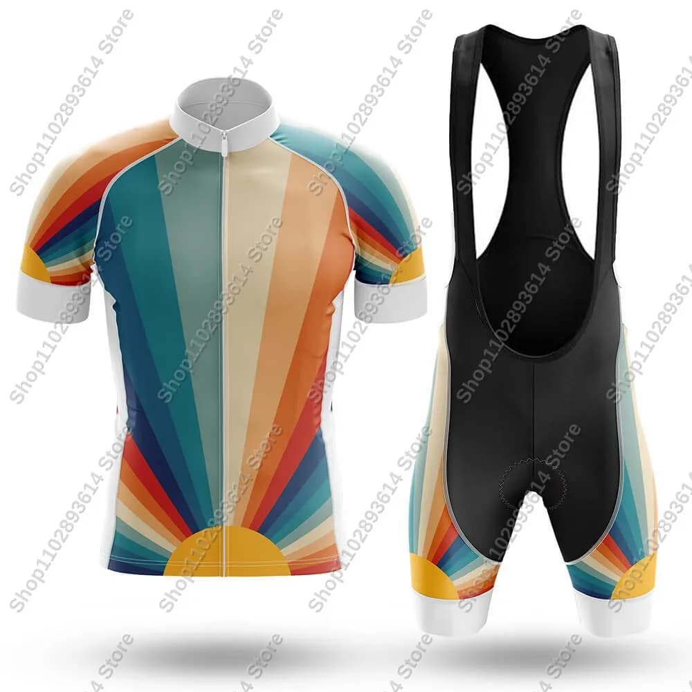 2025 Sunrise Maglia da ciclismo Set Abbigliamento Estate Uomo Camicie da bici da strada Tuta Pantaloncini con bretelle da bicicletta MTB Ropa Maillot