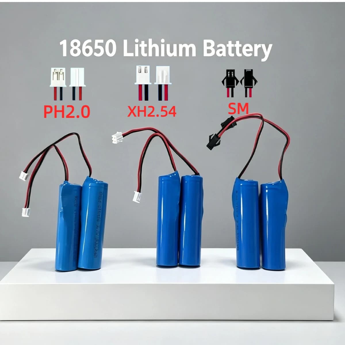 3.7V 3000mAh PH2.0/XH2.54/SM Plug18650 Lithium Ion Rechargeable Battery with PCB for Speakers, Radios, Headlights, Toys, Etc.