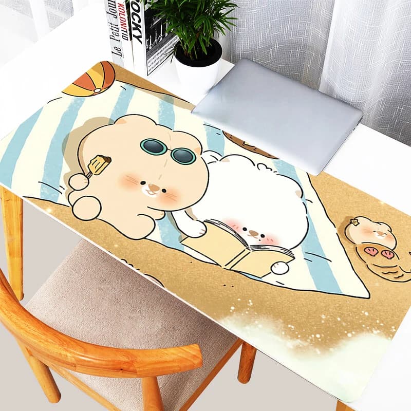 Tappetino per Scrivania, Mousepad Anime per Computer, Tappetino per Mouse Cartoon per Laptop, Tappetino per Tastiera da Gaming con Bordo Rilegato, Tappeto Antiscivolo per Ufficio PC con Orsetto