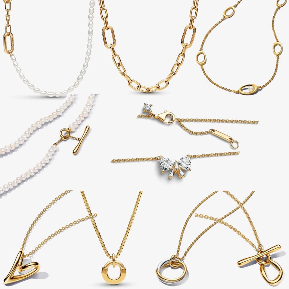 Nuovo argento 925 squisito fiocco cuore eterno oro ME Link scintillante collana di perle moda regalo di gioielli con fascino fai da te