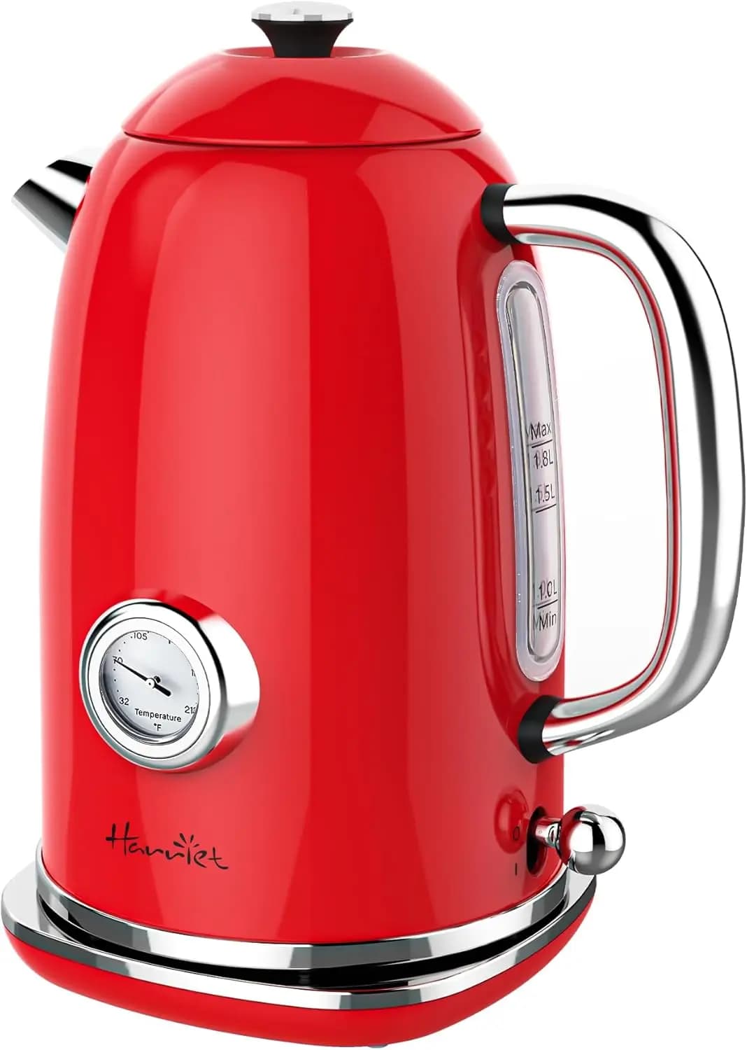 Bollitore elettrico da 1,8 litri in acciaio inossidabile con termometro, indicatore LED da 1500 W, bollitura rapida, senza fili, spegnimento automatico, rosso