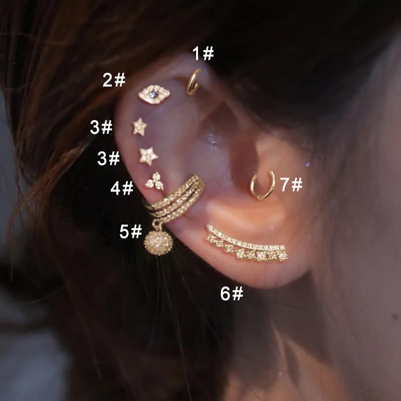 1pc Fake Piercing Clip Earrings With Ball Minimalist Gold Color Ear Cuff Zircon Eye Star Helix Tragus Rook Stud Jewelry KDE132
