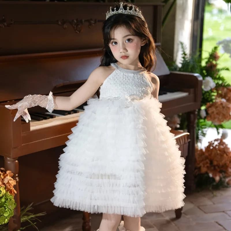 Abito da bambina con paillettes, vestito da principessa in tulle stile western, abito gonfio e bellissimo per compleanno o performance in stile Lolita.