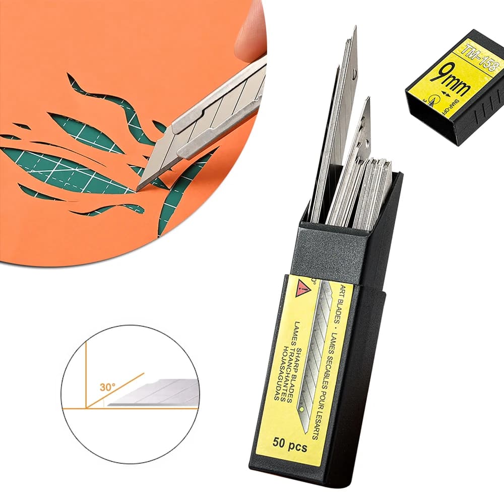 EHDIS 50 pz 9mm Lame Sostituibili Per Snap Off Coltello Da Arte Pellicola Del Vinile Auto Da Imballaggio Taglierina di Carta Lama Finestre Tinte Strumenti Artigianali