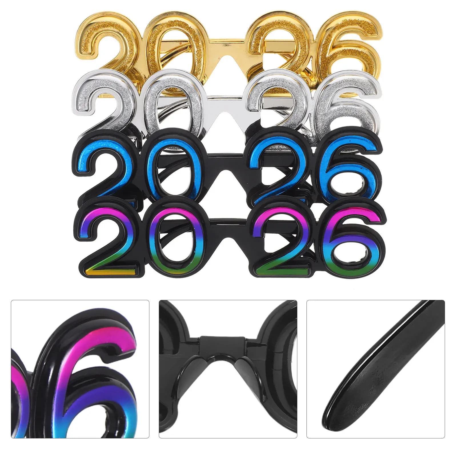 4 Pezzi Montature Digitali per Occhiali 2026, Accessori per Feste di Capodanno, Occhiali da Sole Originali, Oggetti di Scena per Photo Booth, Glitter Festivi per Celebrazioni di Capodanno