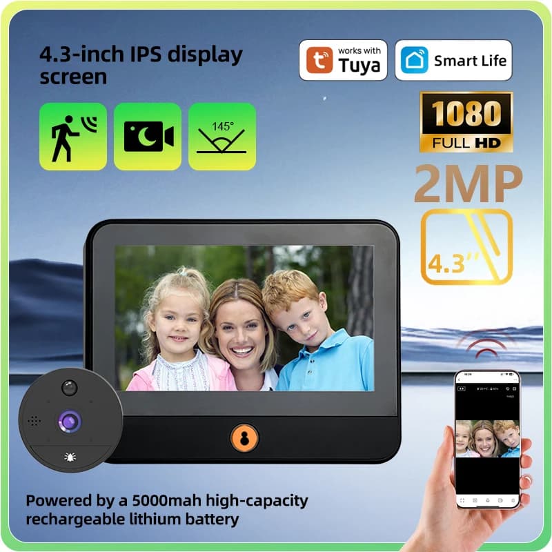 Campanello Video Danmini con Display HD 1080p da 4,3 Pollici, App Remota Doodle e Telecamera con Filtro IR-CUT per Migliorare la Luminosità Notturna