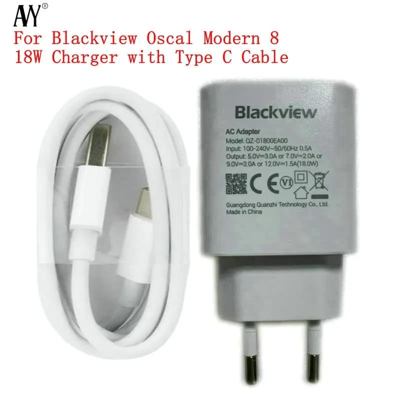 Adattatore di alimentazione per Blackview OSCAL Modern 8 Caricabatterie rapido Cavo di tipo C con spina europea originale da 18 W