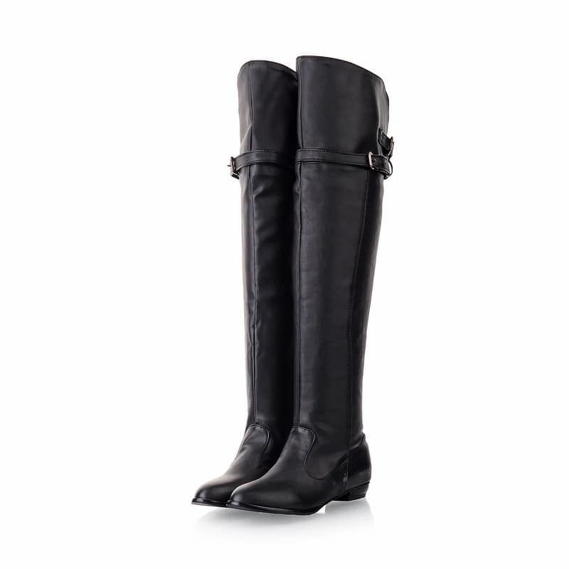 Women's Soft Leather Beige Double Buckle Decor Over The Knee Boots Fashion Daily Outdoor Tall Boots