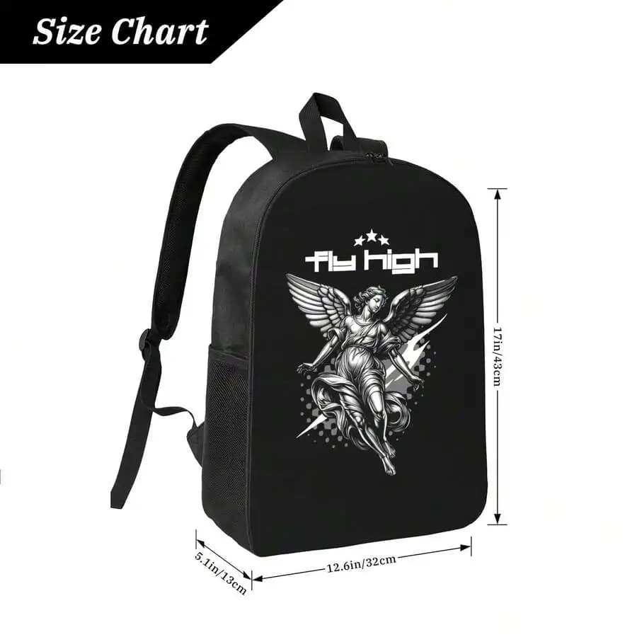 Black Angel Print Backpack For Adults Casual Fashion School Bag