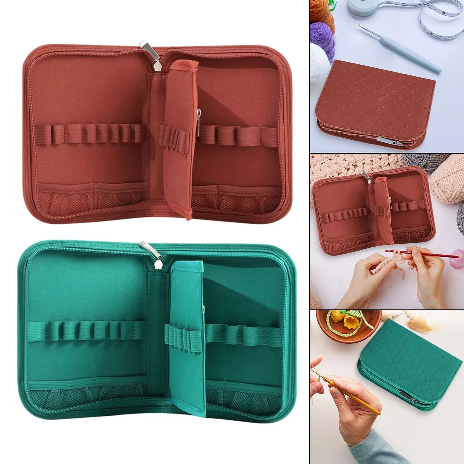 Custodia per uncinetti e accessori per il crochet, portaoggetti portatile per cucito con tasche in tessuto per fai da te, artigianato e viaggi