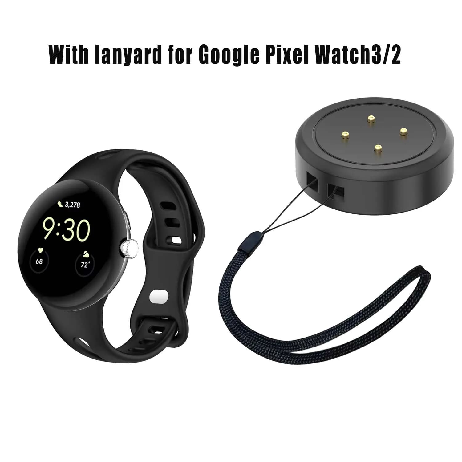 Con cordino per Google Pixel Watch3/2 Caricatore USB Smart Watch Caricatore sostitutivo Dock di ricarica Google