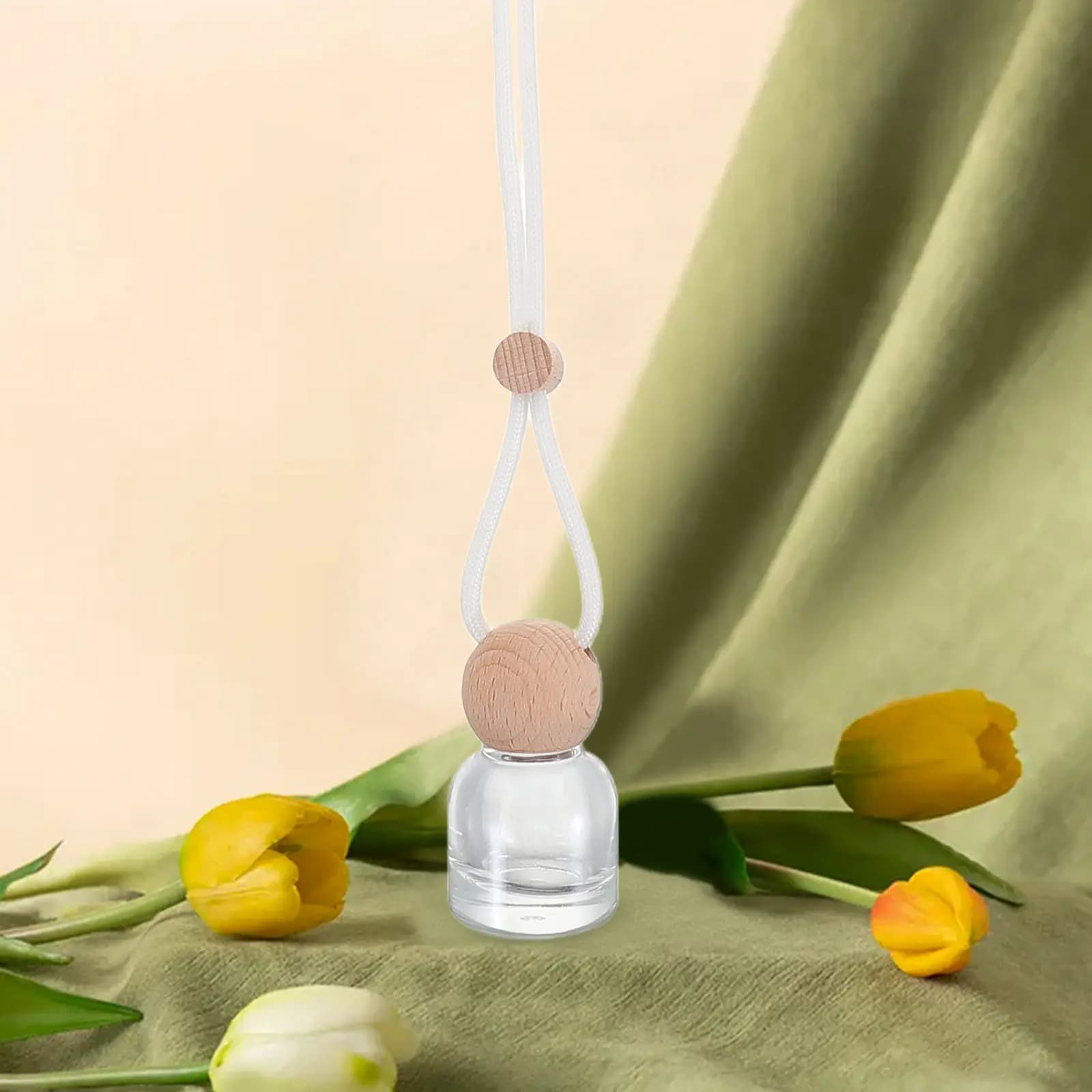3Pcs Refillable Glass Perfume Bottles Wooden Cap Vintage Portable DIY Essential Oil Bottle Car Air Freshener Diffuser