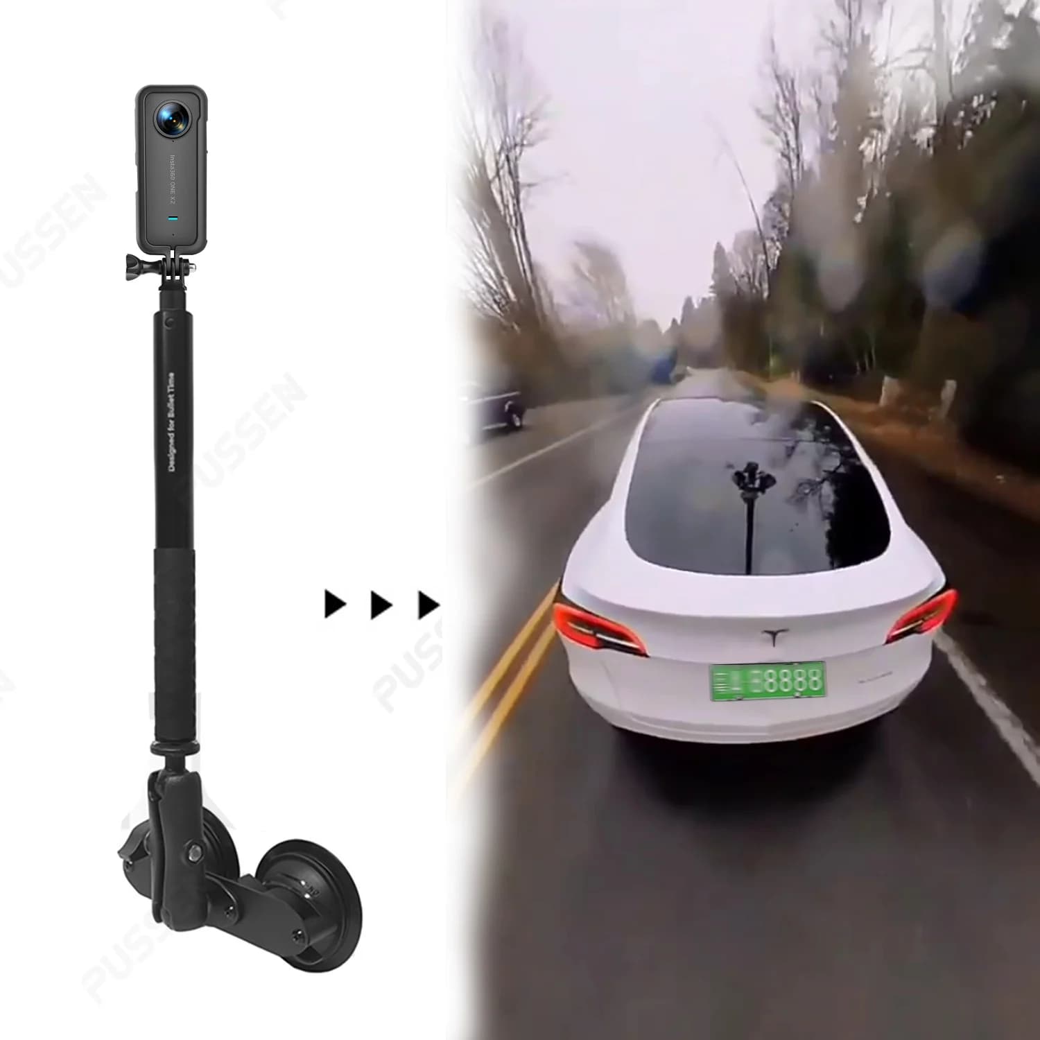 Supporto a ventosa per auto doppio piatto con testa a sfera da 1 pollice con bastone selfie invisibile per accessorio GoPro Max Insta360 X4 One Rs One X3