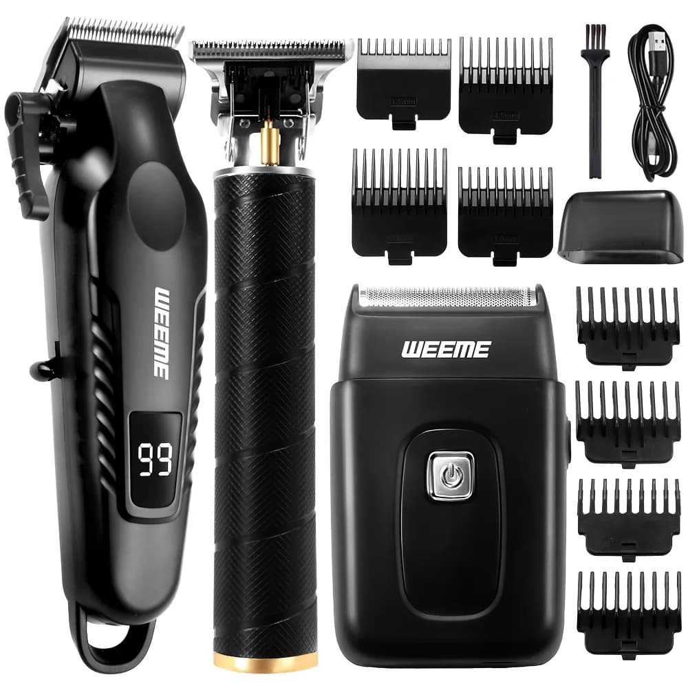 WEEME Men's haircut and beard kit, IPX7 waterproof rechargeable haircut, moustache and nose haircuts, travel toe