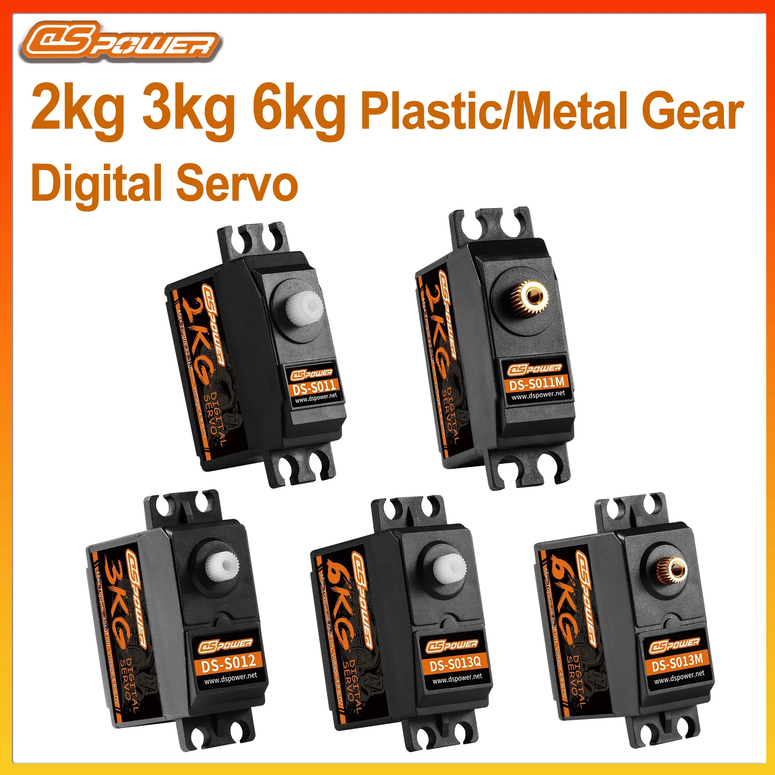DSPOWER 2KG 3KG 6KG Impermeabile Digitale In Plastica/Metallo Gear Servo Motore Centrale per 1/10 1/12 1/14 RC Auto Elicottero Aereo Giocattolo Robot