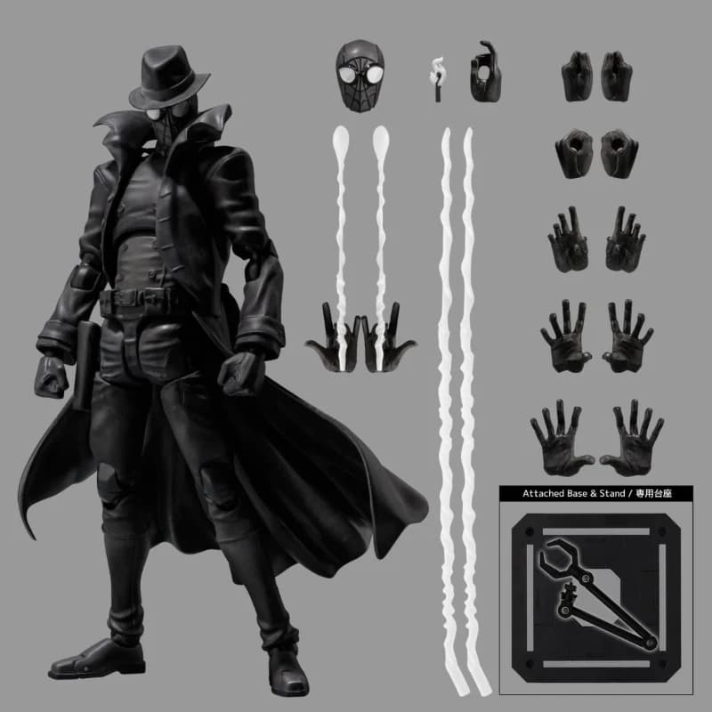 Action Figure Articolata Spider-Man Noir Spider-Verse Marvel da 15 cm, Versione KO con Base e Supporto, Modellino da Collezione, Regalo