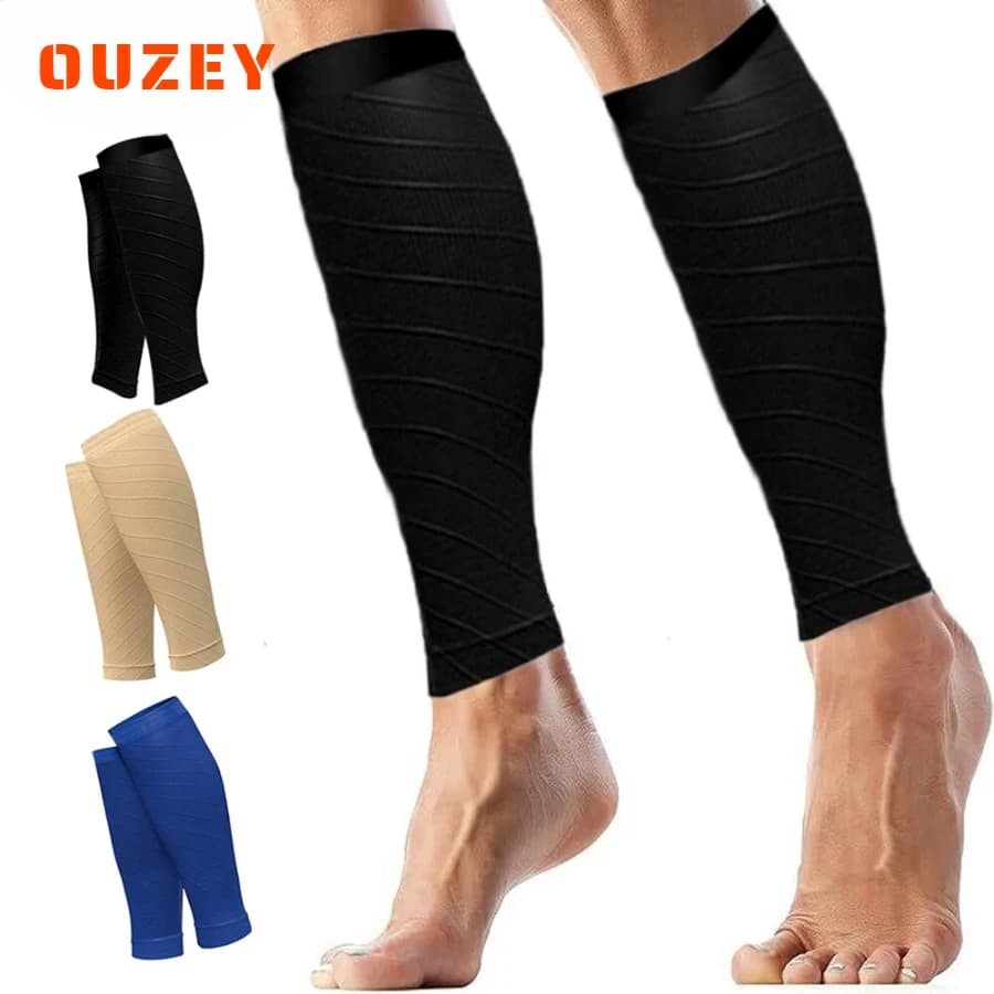 1 paio di maniche sportive a compressione per polpacci per uomo e donna (20-30 mmhg) - Calzini a compressione senza piedi per stecche tibia Corsa in bicicletta