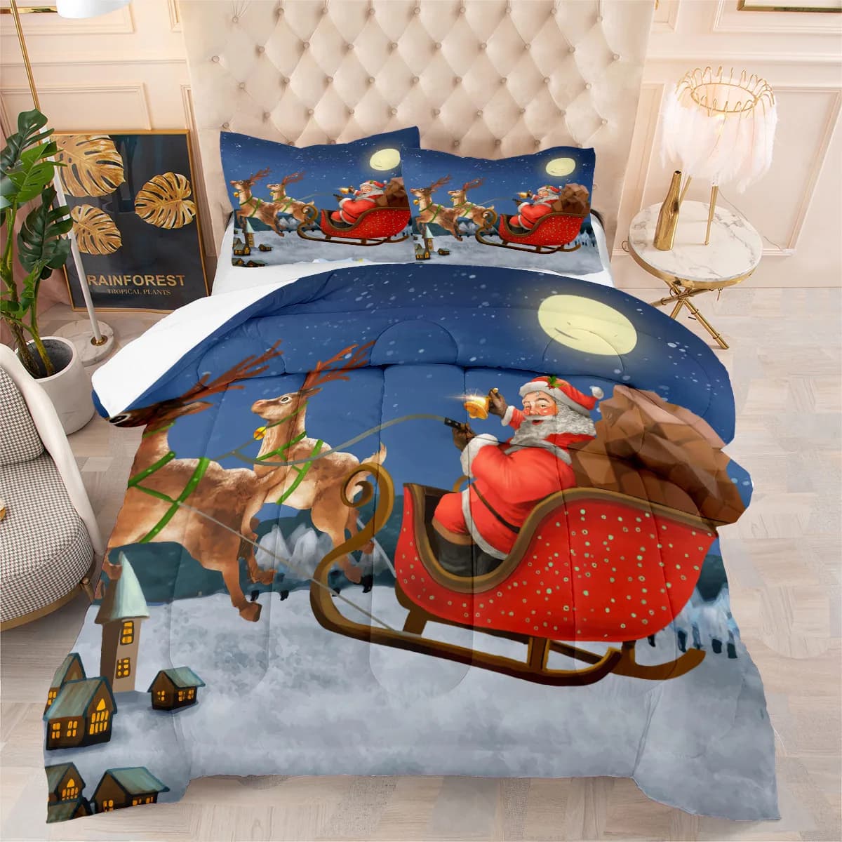 Print Christmas cover with snowman with pillowcase Bedroom decoration Set of cute bed linen Set of king size bedspread