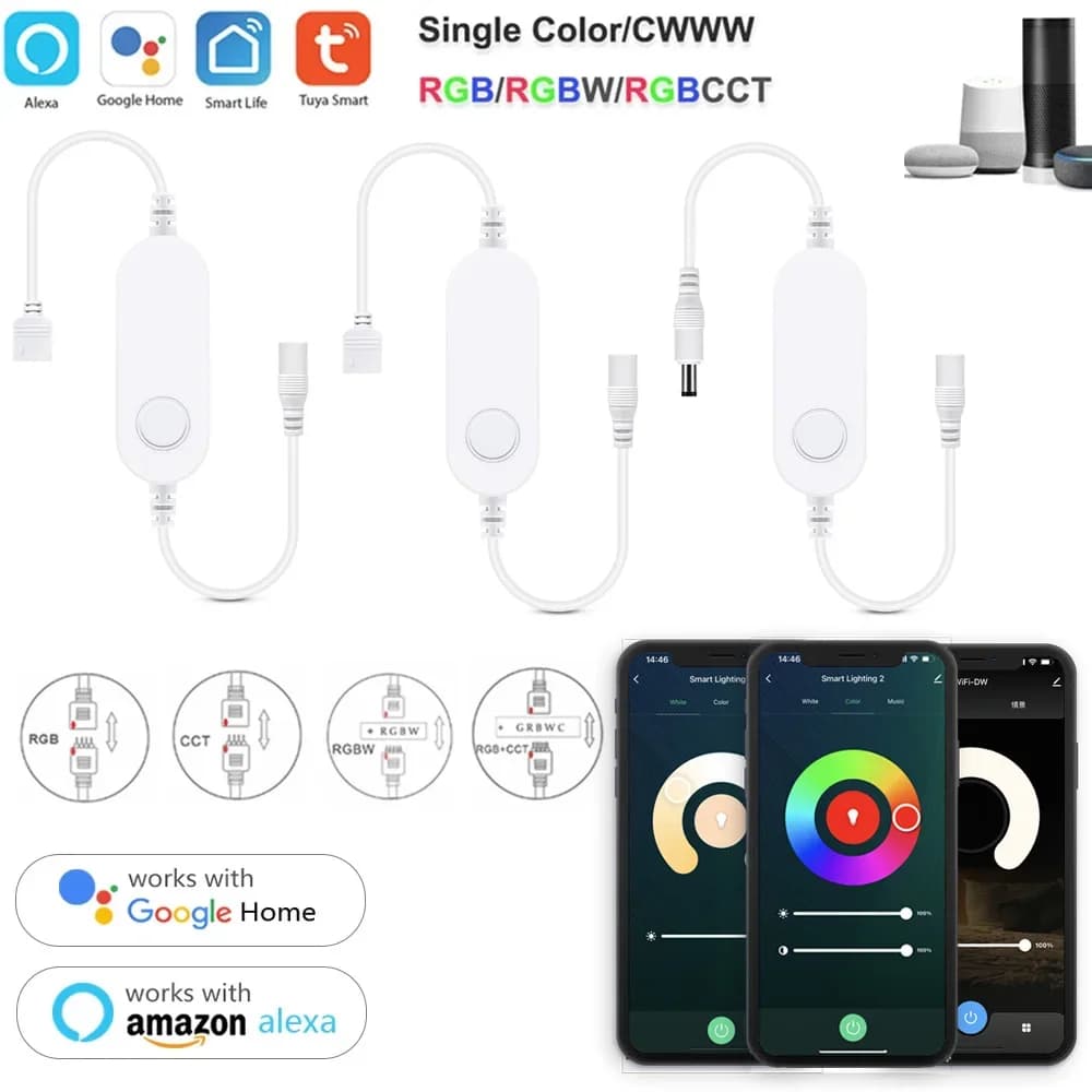 Mini Tuya Wifi Led Dimmer DC12 DC24V 5050 COB CCT/RGB/RGBW/RGBCCT Ha Condotto La Luce di Striscia Singolo Colore Controller Voce per Alexa Google