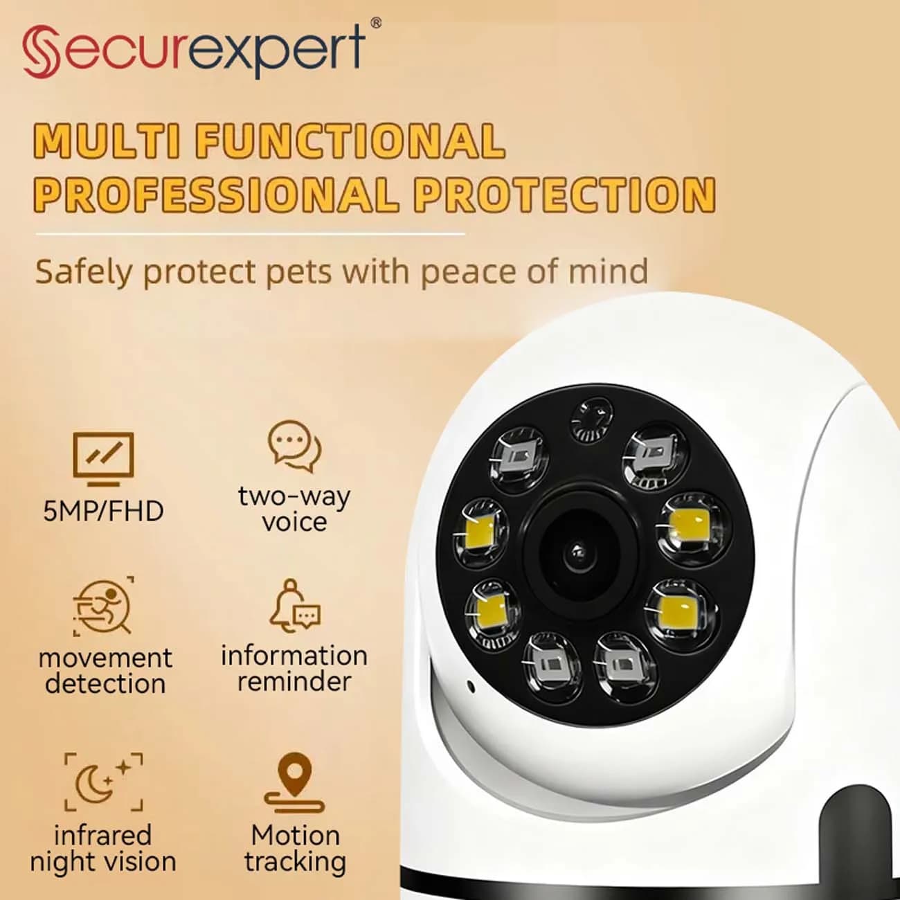 PEGATAH 2K Smart Home Baby Monitor 360° ° Telecamera di Sorveglianza PTZ con Tracciamento Automatico, Rilevamento AI, Visione Notturna e Audio Bidirezionale