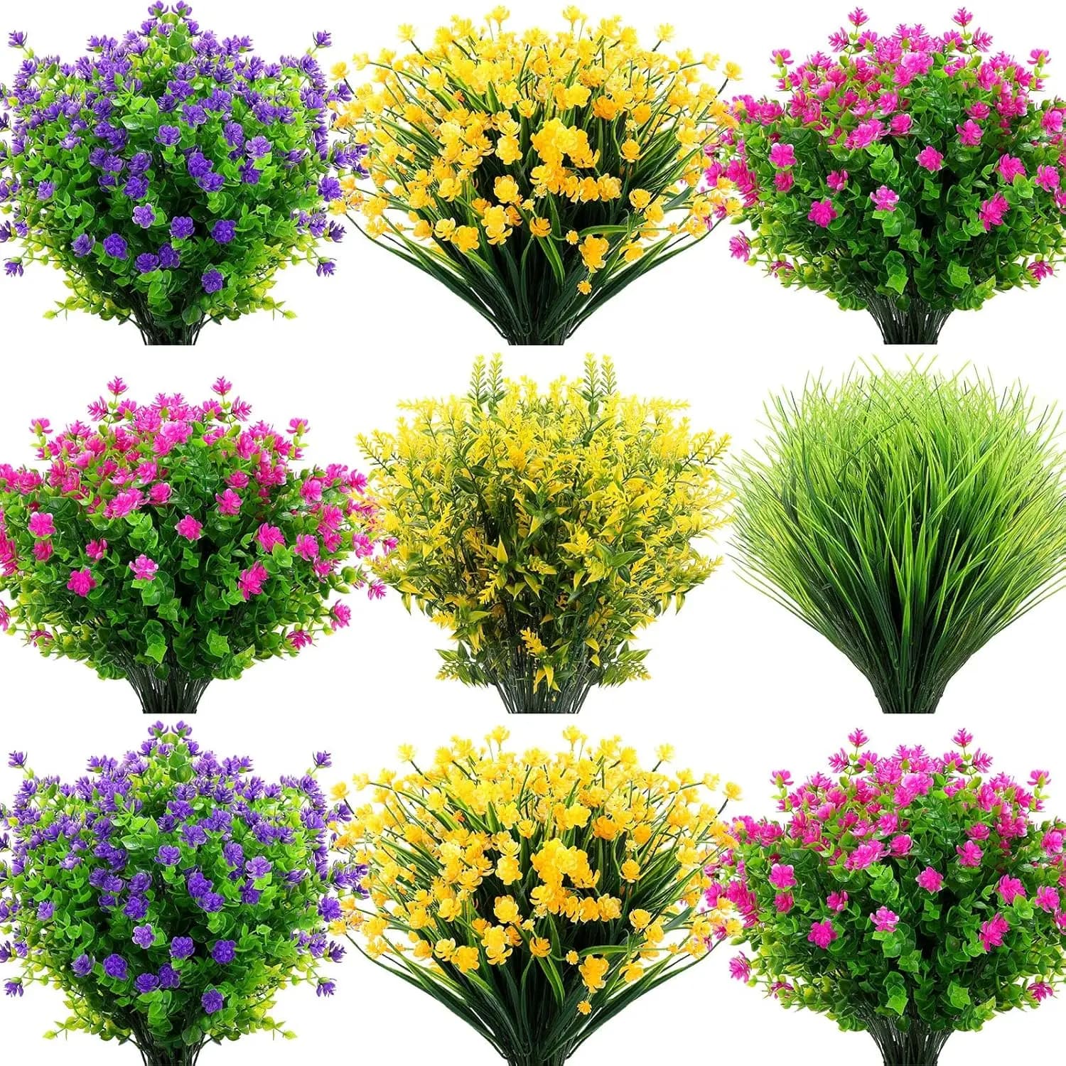 36 Mazzi di Fiori Artificiali per Esterni Resistenti ai Raggi UV, Fiori Finti in Plastica, Finte Piante e Arbusti per Primavera Estate