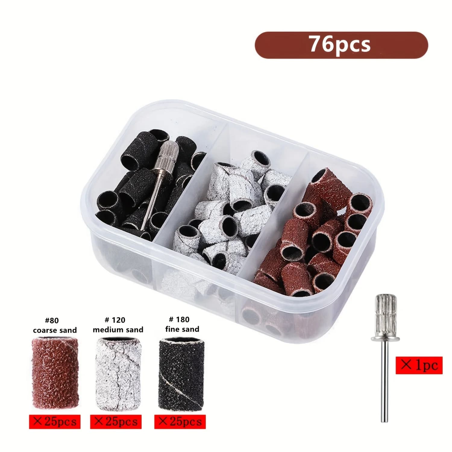 76Pcs Sanding Band Set With Mandrel, Rotary Tool Sanding Bands, 80/120/180 Grit Brown White Black Sand Rollers for Nail Art Poli
