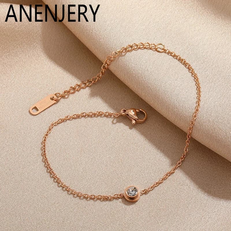 ANENJERY Bracciale sottile con zirconi in acciaio inossidabile 316L per donna Uomo Design semplice Fresco coreano Ins Gioielli Festa all'ingrosso