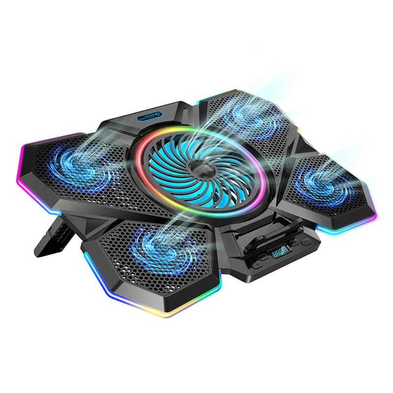 RGB Gaming Laptop Cooler Pad Portable Laptop Fan Cooling Base Heavy Duty Notebook Cooling Pad Dual USB Hubs Stand For Gamers