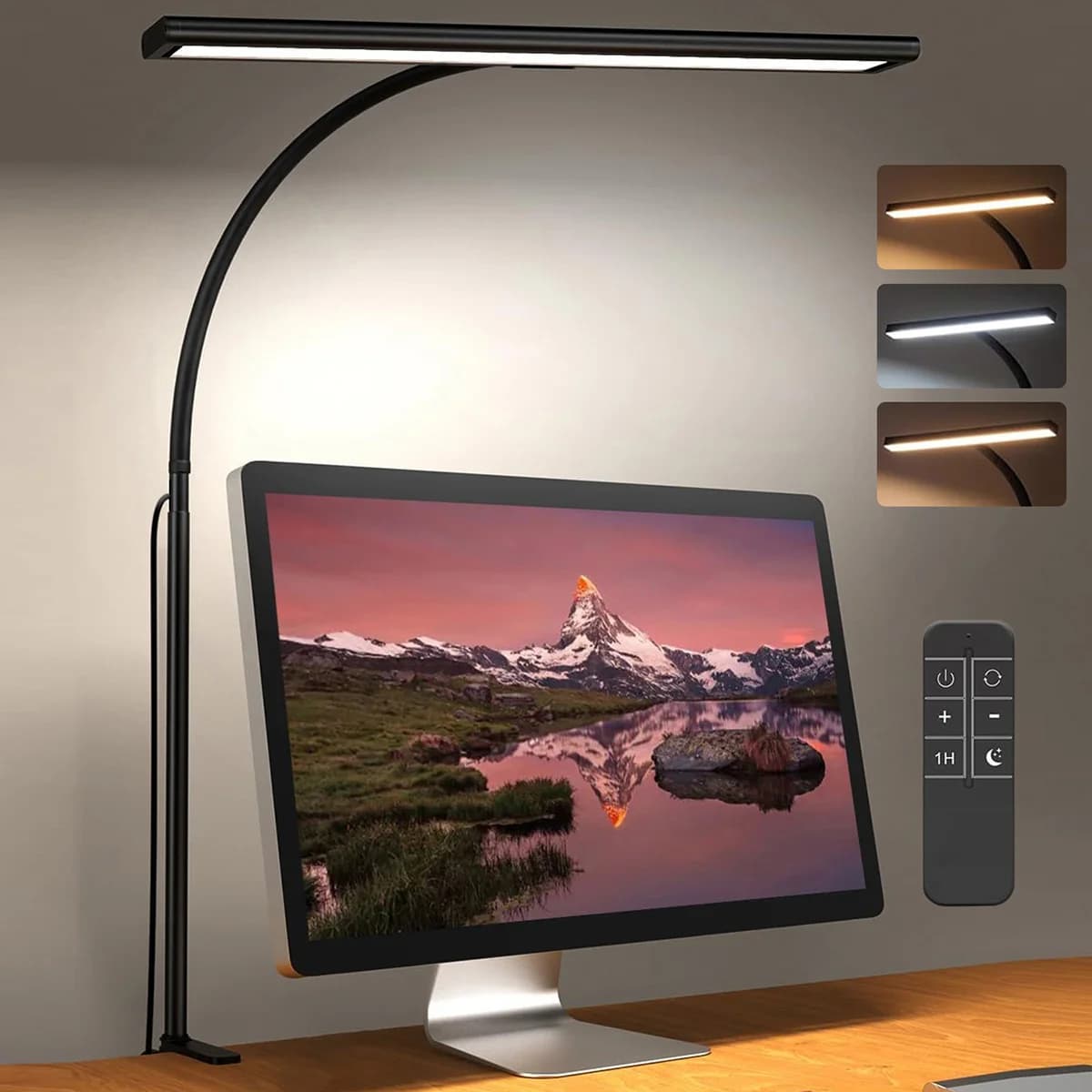 Lampada da scrivania a LED per ufficio Lampada da scrivania per la cura degli occhi con regolazione continua Lampada da lettura a collo di cigno flessibile regolabile con morsetto