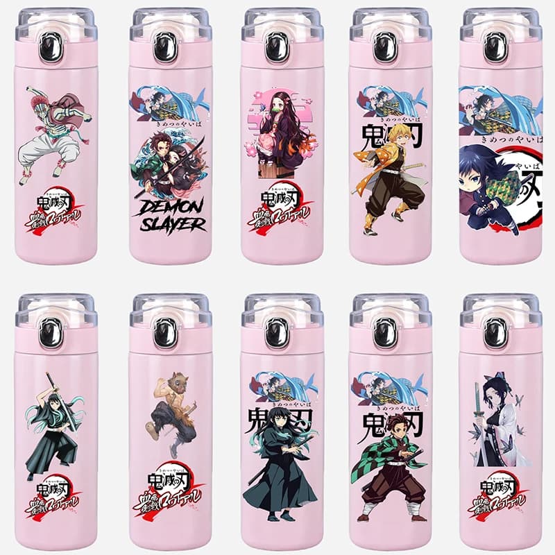 Anime Cartoon Demon Slayer Printed Thermos Cup Portable Stainless Steel 400Ml Water Bottle Leak Proof Camping Water Cup Gift