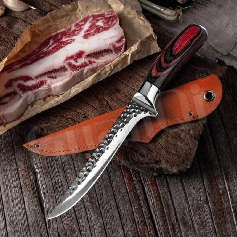 Coltello per disossare in acciaio inossidabile forgiato Cucina Chef Mannaia per carne Coltello da macellaio Coltello da pesca per affettare Manico in legno Strumenti di cottura