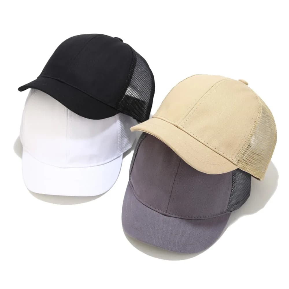 Cappellino da Baseball Estivo Trendy in Cotone con Visiera Corta in Rete Traspirante, Tinta Unita, Leggero, Unisex, Protezione Solare, da Uomo