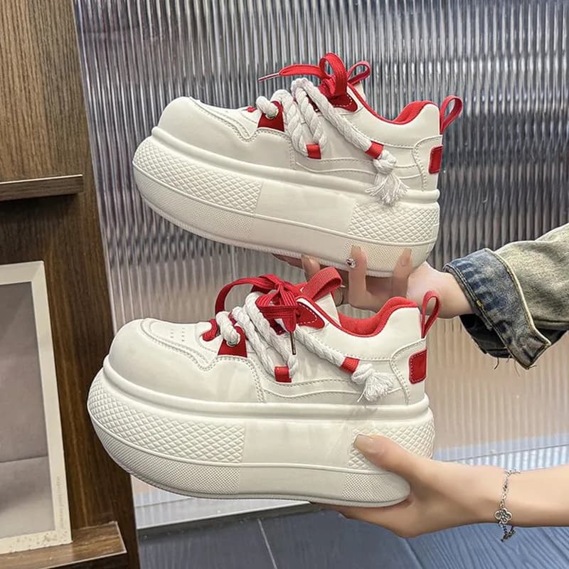 Nuove Sneakers con Zeppa da Donna 7CM 2026 in Pelle Sintetica Microfibra, Scarpe Chunky di Marca alla Moda con Suola Vulcanizzata