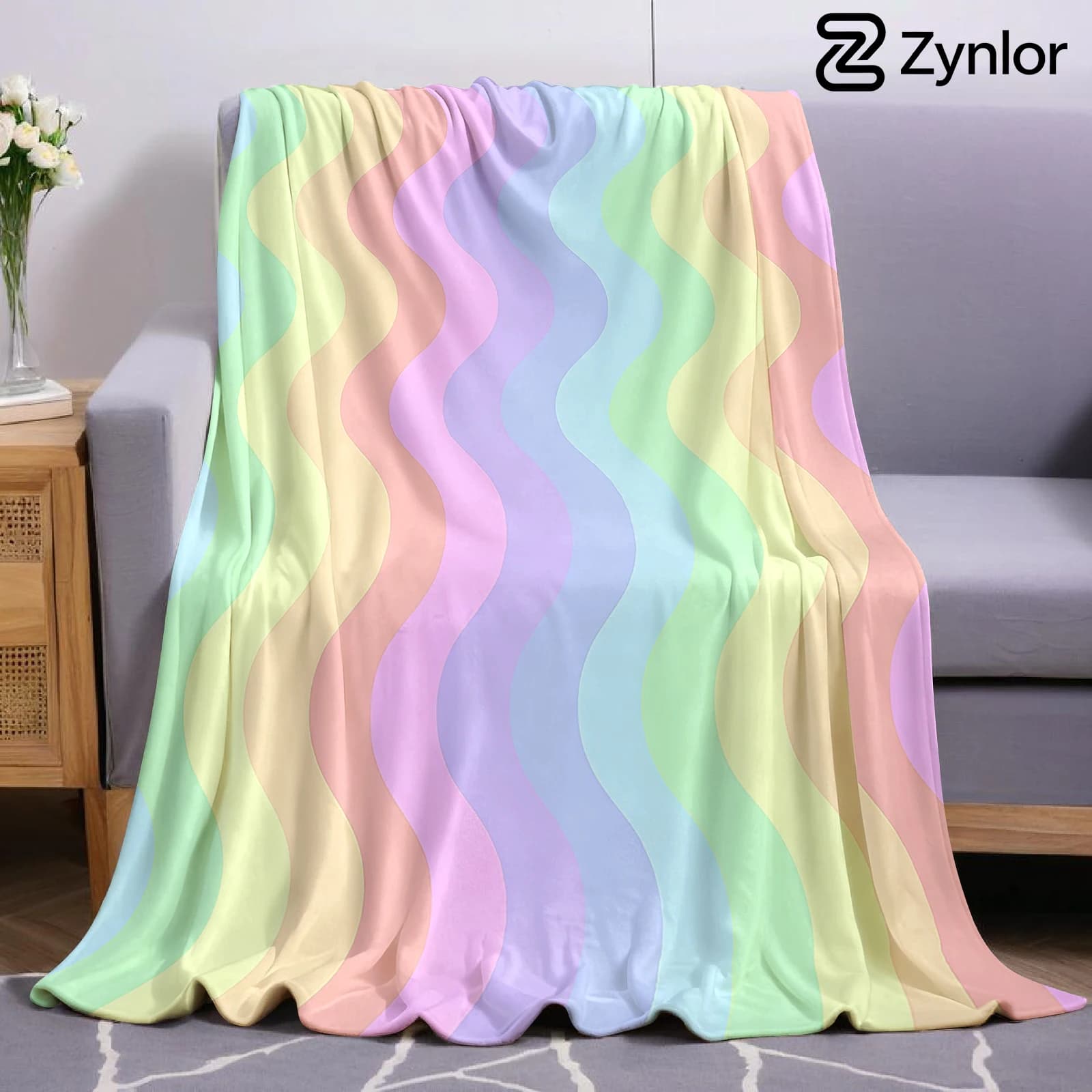 Rainbow Wave Stripe Lightweight Microfiber Soft Christmas Fleece Blanket Warm Cozy Throw for Bed Sofa Office Travel All Season