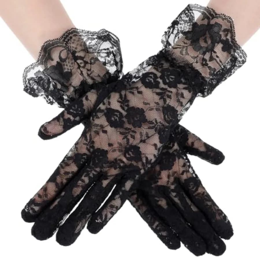 Black Lace Gloves for Women Elegant Tea Party Gloves Opera Gloves Mesh Gloves for Opera Wedding Dinner 1920s Party