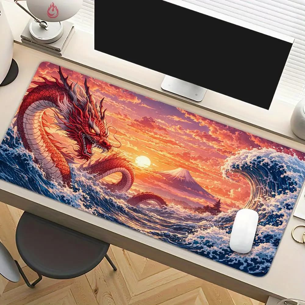 Tappetino per mouse con drago di grandi dimensioni. Design con illustrazioni mozzafiato. Tappetino per mouse da scrivania. Tappetino per mouse antiscivolo per ufficio. Accessori per PC. Tappetino da gioco.