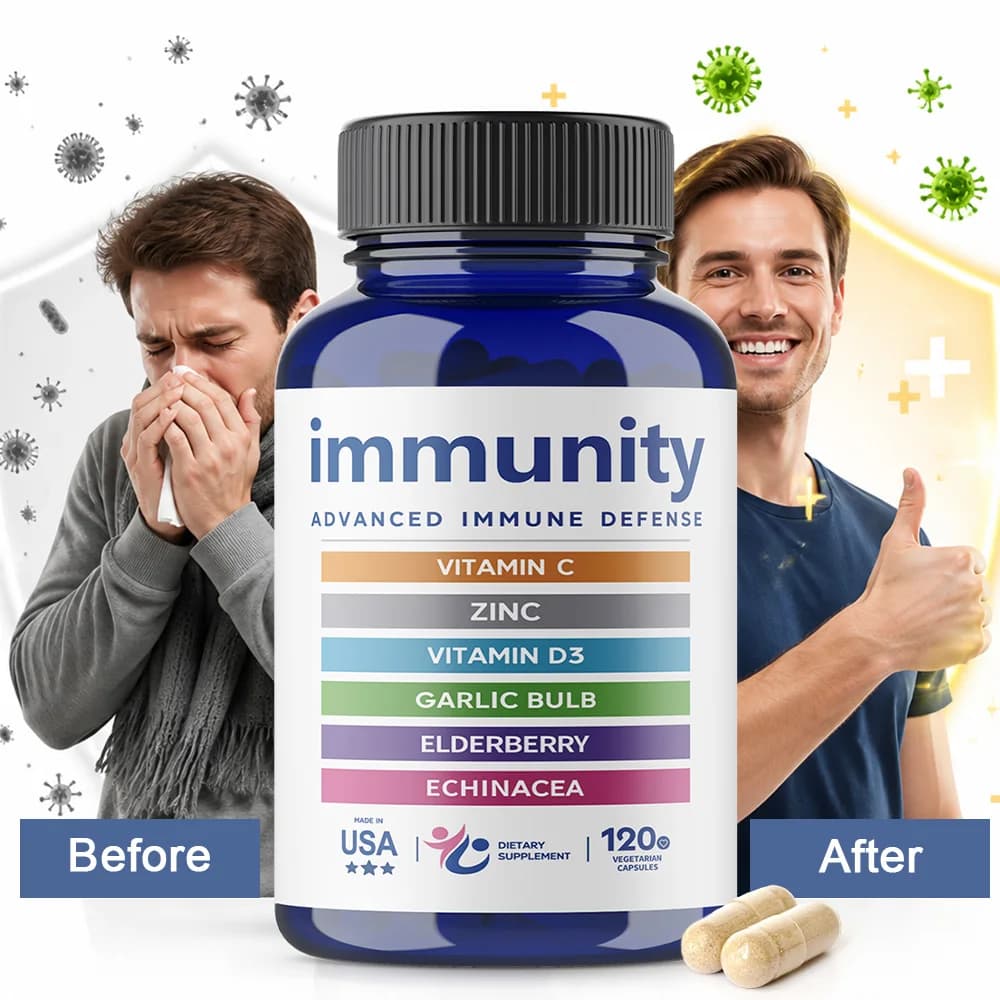 120 Organic Immune Supplements Containing Elderberry, Vitamin C and Zinc, Vitamin D, Garlic & Echinacea