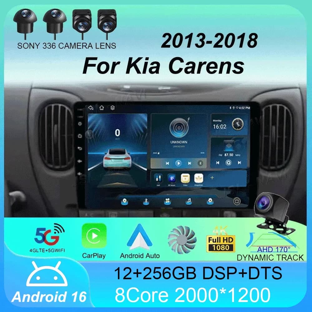 Autoradio Android 16 per Kia Carens 2013-2018, Lettore Multimediale con Navigazione GPS, Audio Auto BT