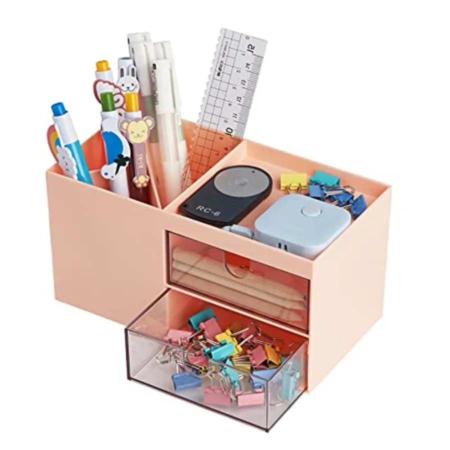 Office Desk Organizer with drawer, Office Supplies and Desk Accessories, Business Card/Pen/Pencil/Mobile Phone/Stationery Holde
