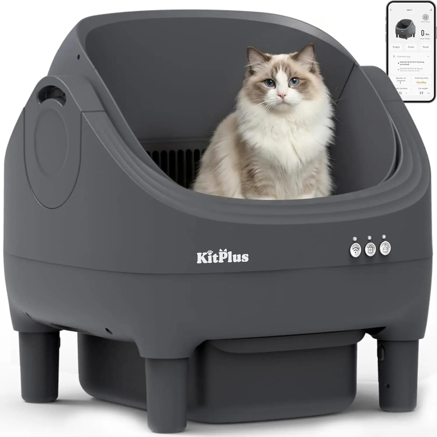 Lettiera Elettrica Autopulente per Gatti con Coperchio Aperto, Controllo Tramite App, Sicurezza Anti-Pizzicamento, Eliminazione degli Odori, Include Sacchetti per Rifiuti Adatti
