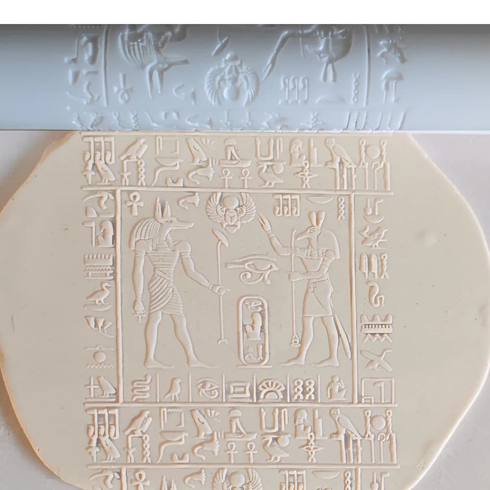 Large Pattern Design Ancient Egyptian God Symbols Prints Laser Engraved Clay Embossed Rolling Pin/Tube Art Project Tools
