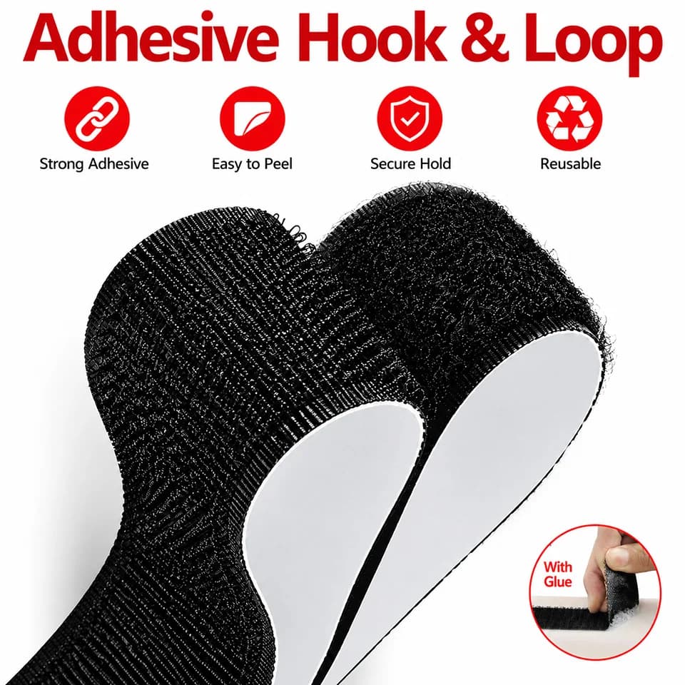Extra Strong Self Adhesive Hook and Loop Tape Strip Roll Nylon Sticky Back Fastener 1M 20-50mm for DIY Craft Home Organization