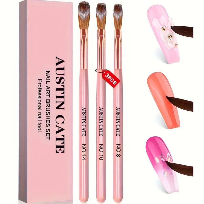Set di pennelli per unghie acrilici Kolinsky da 3 pezzi, dimensioni 8/10/14, per pennelli per applicazione di polvere acrilica, estensione per nail art e strumento per salone di intaglio