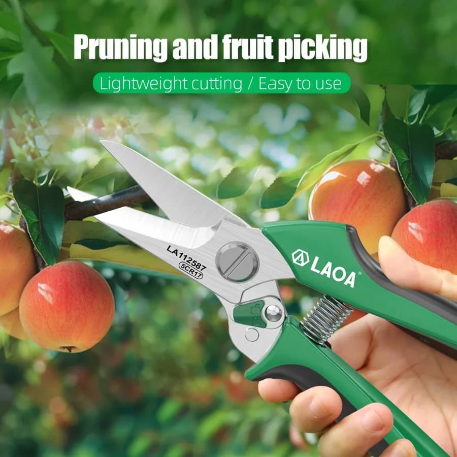 LAOA LA112587 LA142508 8 Inch Multi-Functional Pruning Shears 5CR17 Stainless Steel Blade Fruit Picking Branch Cutter Hand Tool